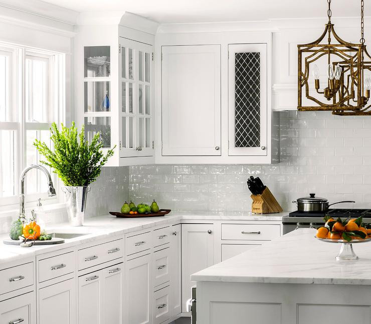 White Glass Backsplash For Kitchen
 White Kitchen with White Glazed Subway Backsplash Tiles