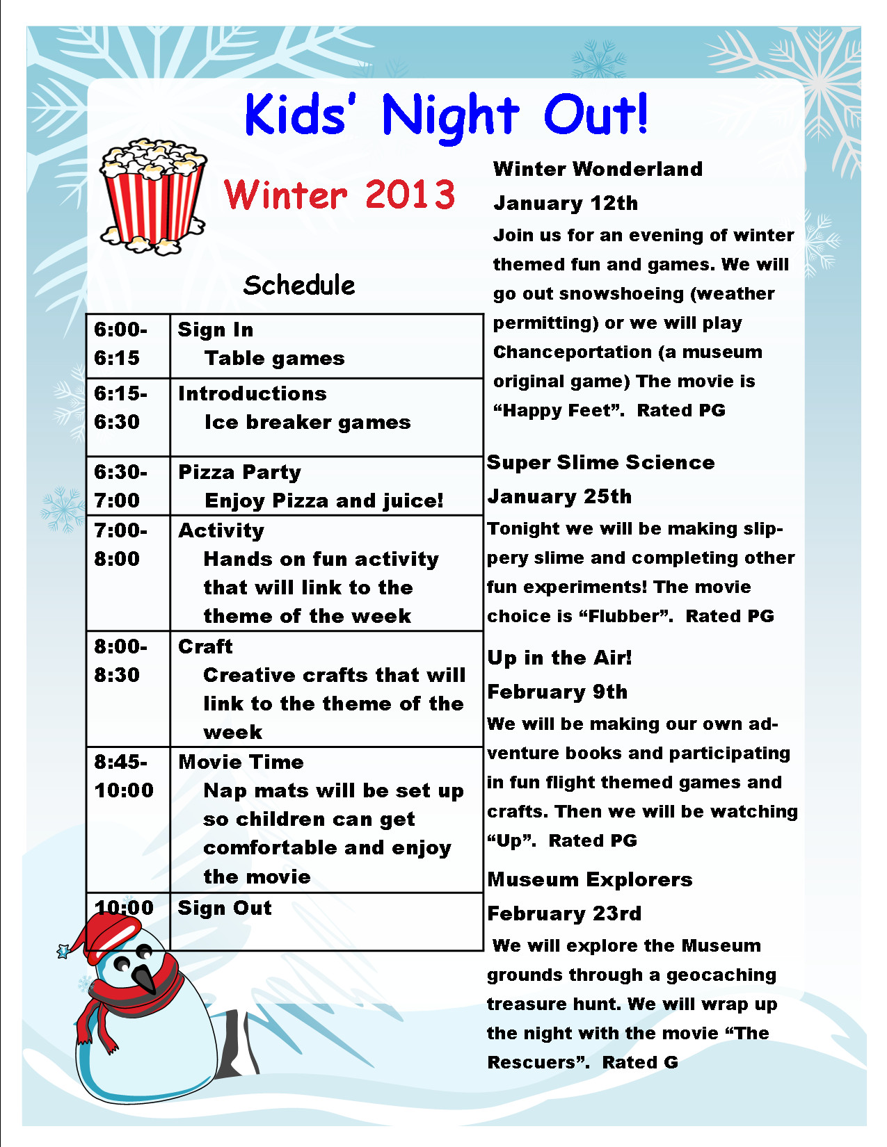 Winter Fundraiser Ideas
 Check out our winter Kid s Night out Themes at Markham