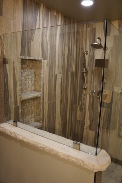Wood Grain Tile Bathroom
 Wood Grain Shower Tile Rustic other metro by Jake