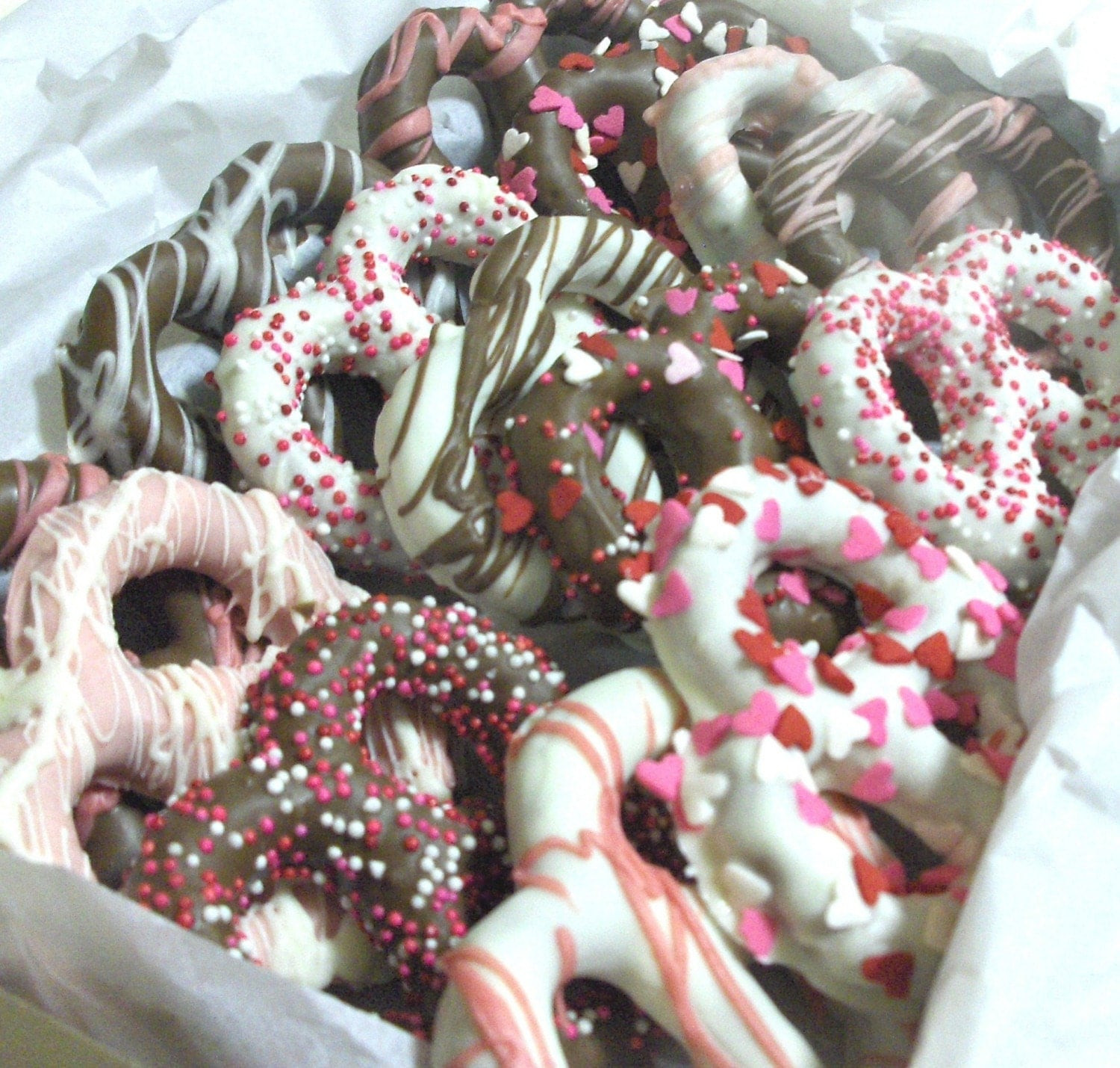 Valentine'S Day Chocolate Covered Pretzels
 VALENTINE CANDY Chocolate covered pretzels by FuzzyButtFarm